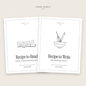 Recipe to Read + Recipe to Write: Grades 5 & 6 Set: 2 black-and-white book covers fanned out, including Recipe to Read: Grades 5 & 6, Recipe to Write: Grades 5 6.
