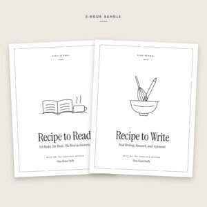 Recipe to Read + Recipe to Write: High School Set: 2 black-and-white book covers fanned out, including Recipe to Read High School, Recipe to Write: High School.